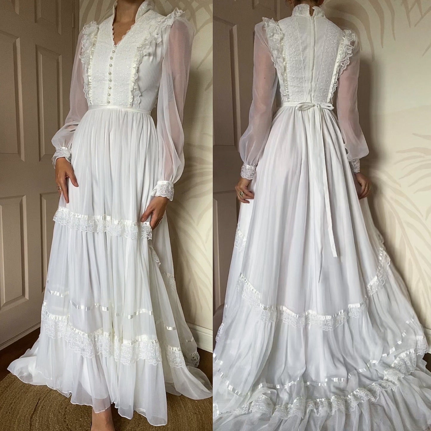 Beautiful white long sleeve lace wedding dress UK 12