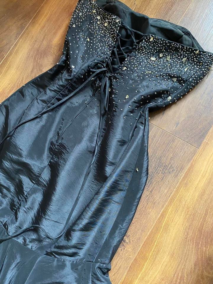 Black strapless beaded prom dress & shawl uk 12