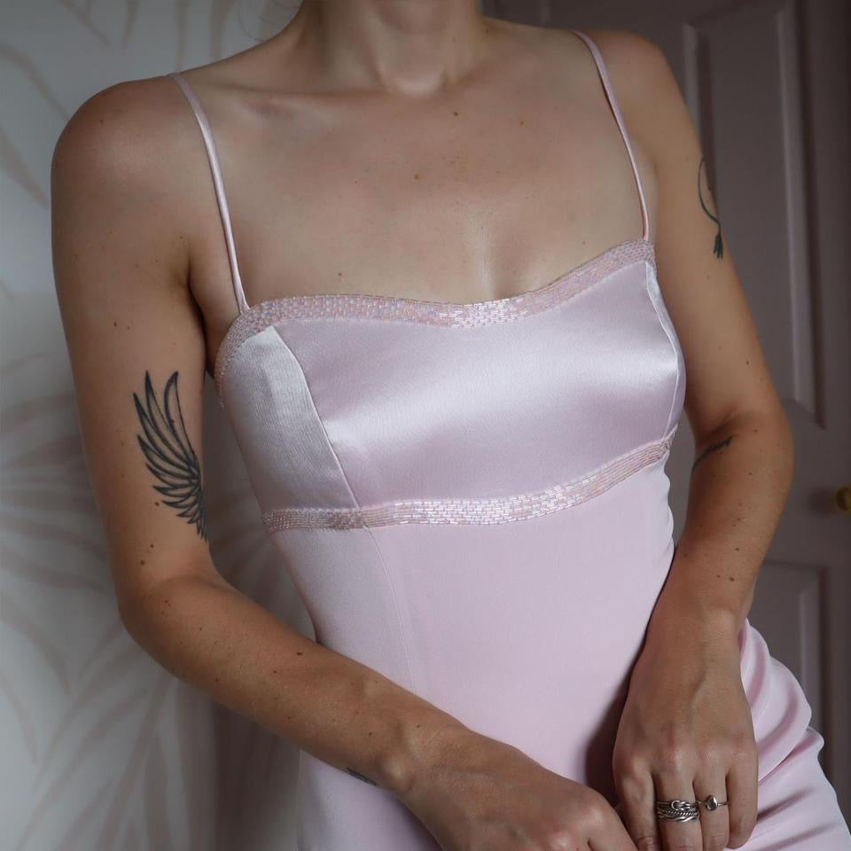 John Charles baby pink fitted evening dress UK 12