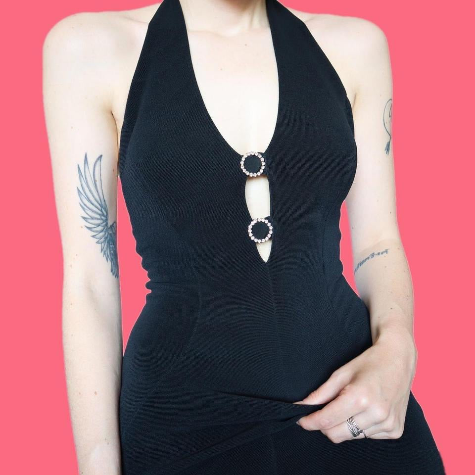 Bernshaw black stretch diamanté halter-neck dress UK 10