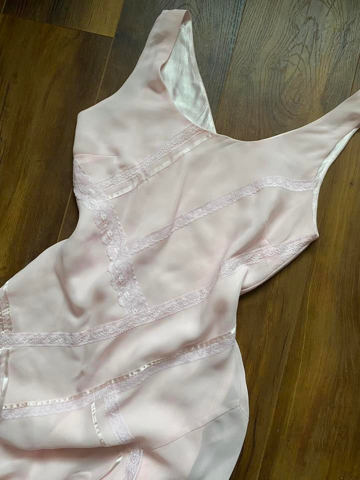Baby pink slip lace evening dress UK 12