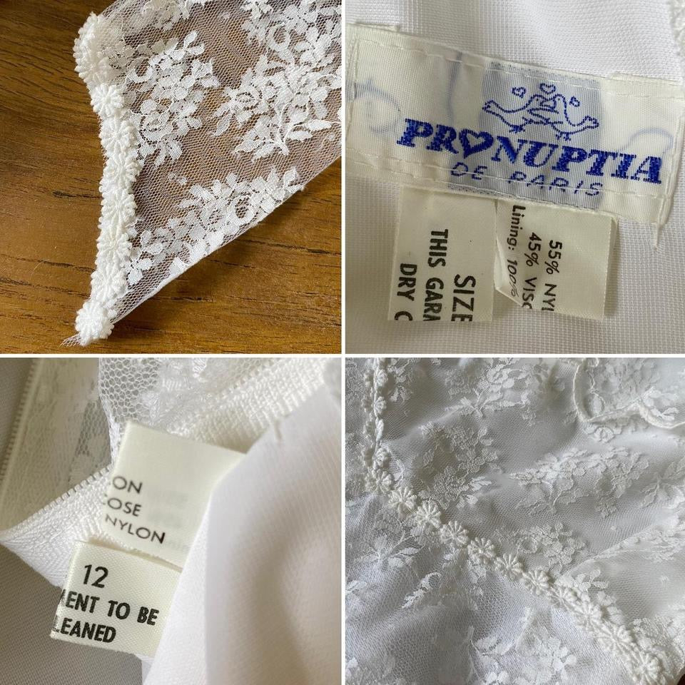 Pronuptia vintage white lace long sleeve wedding dress uk 10