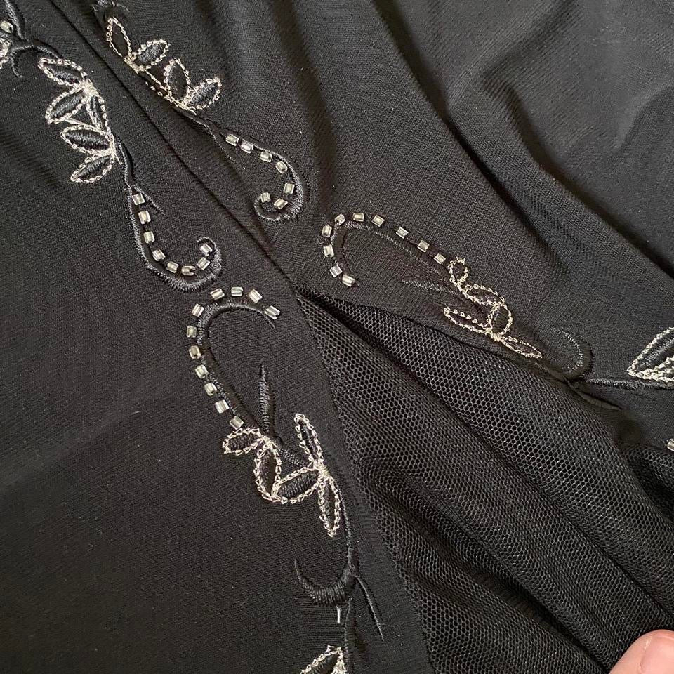 Black 90s stretch floral embroidered evening dress UK 14