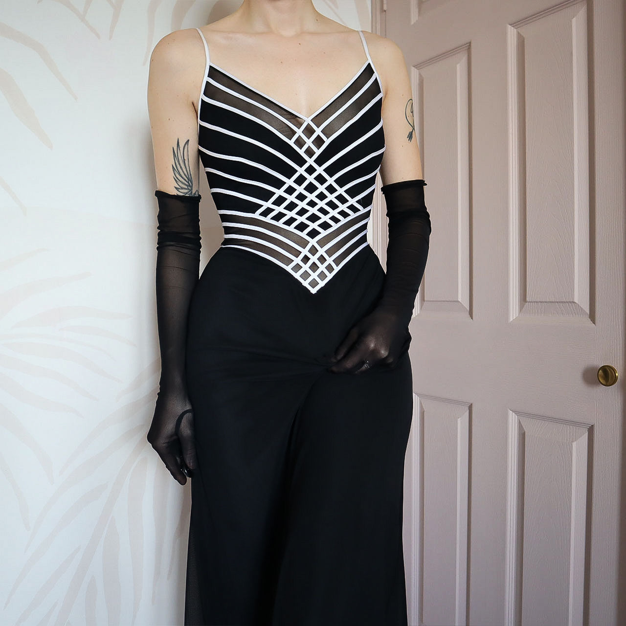 Vintage Tadashi black & white evening dress UK 10-12