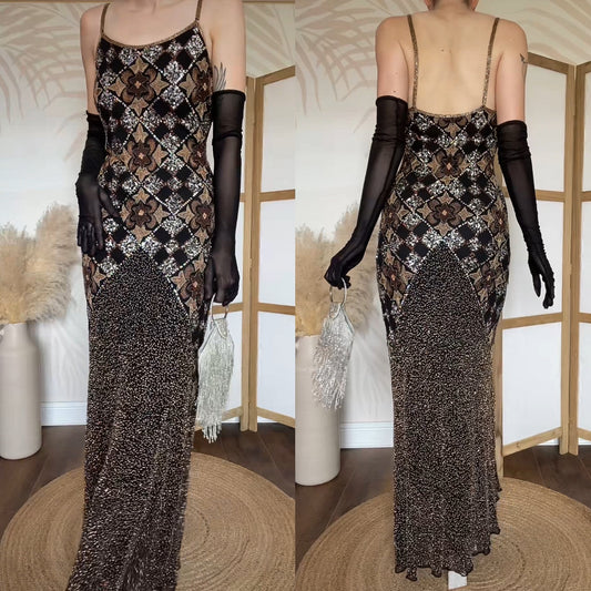 Aftershock silk beaded & sequin evening dress uk 12