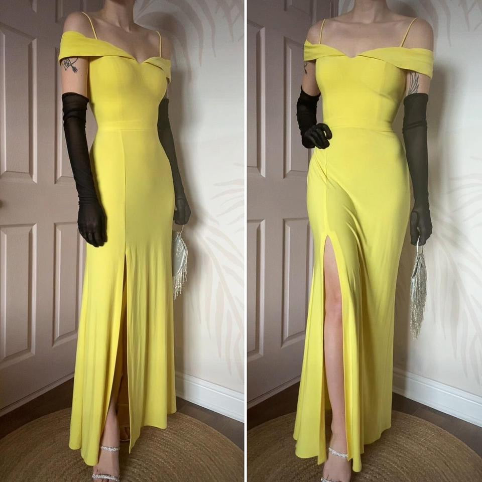 Yellow stretch cold shoulder evening prom dress UK 10 available