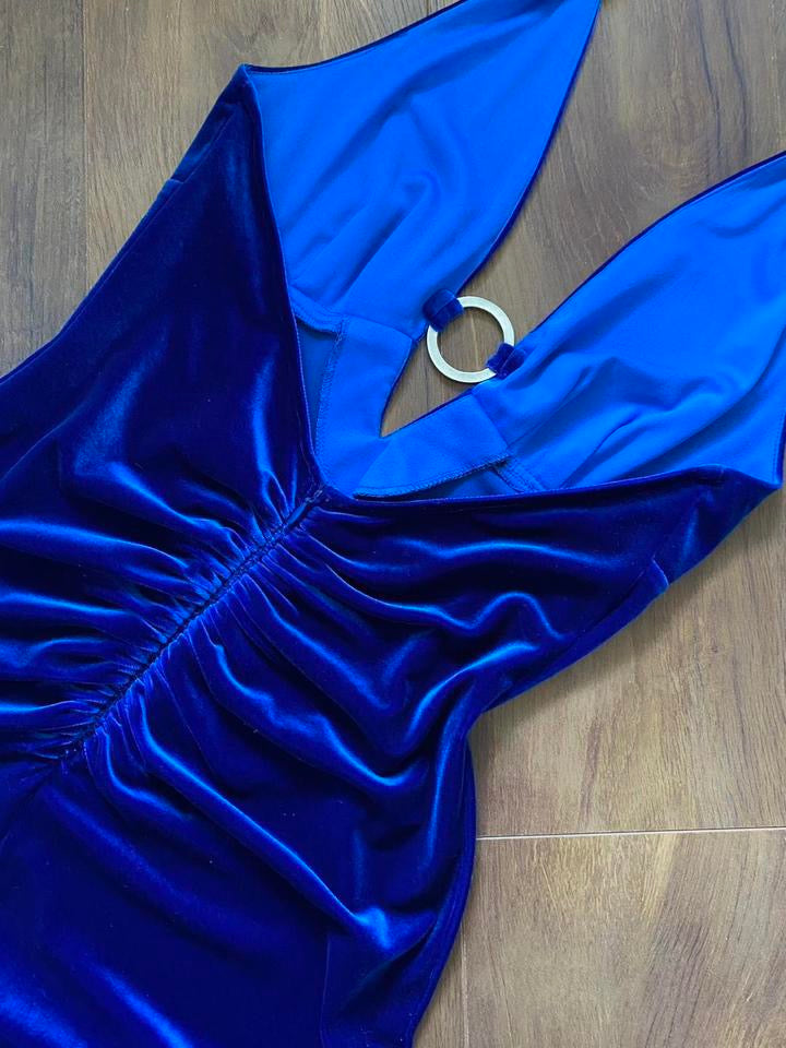 Zum Zum blue velvet halter-neck evening dress uk 12