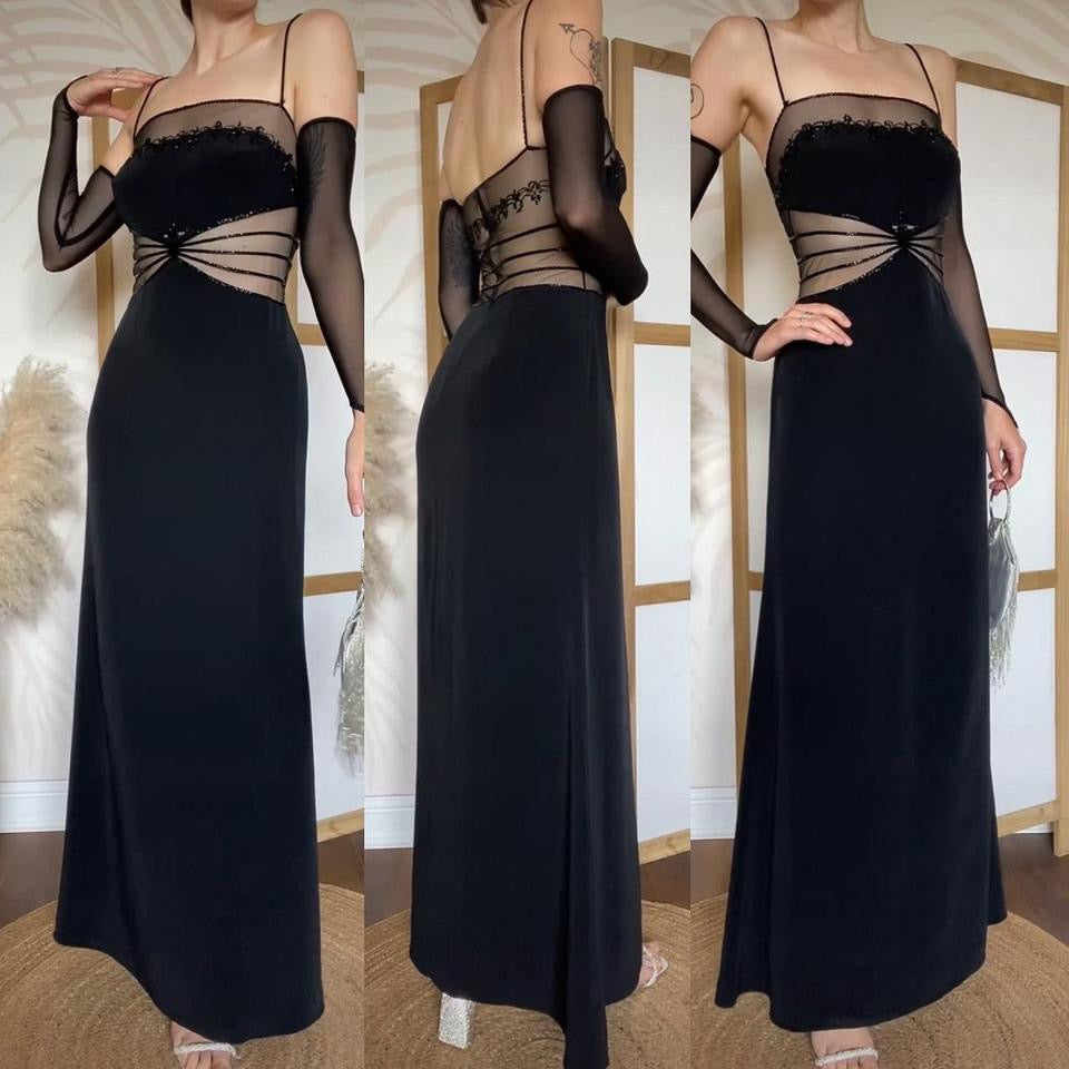 Black sheer beaded evening dress uk 10