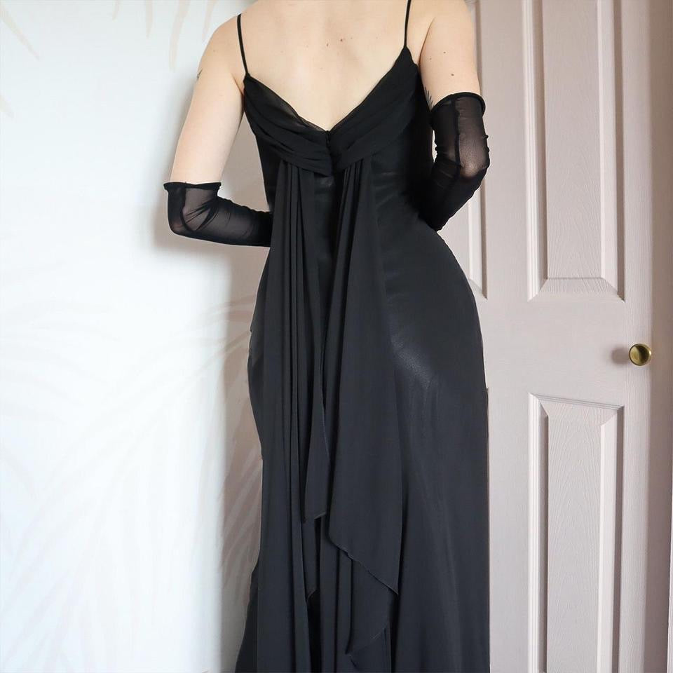Tiffanys black chiffon evening gown UK 12 & UK 14