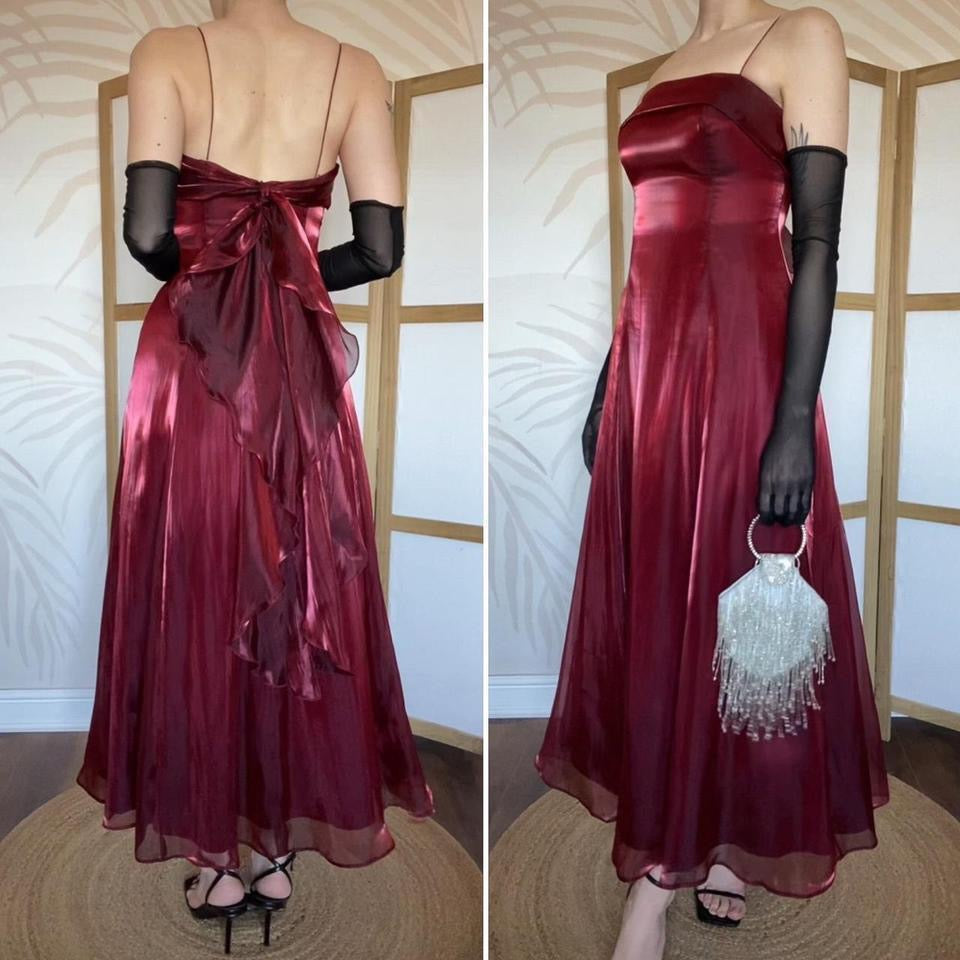 Debut red a-line shimmery evening dress uk 10