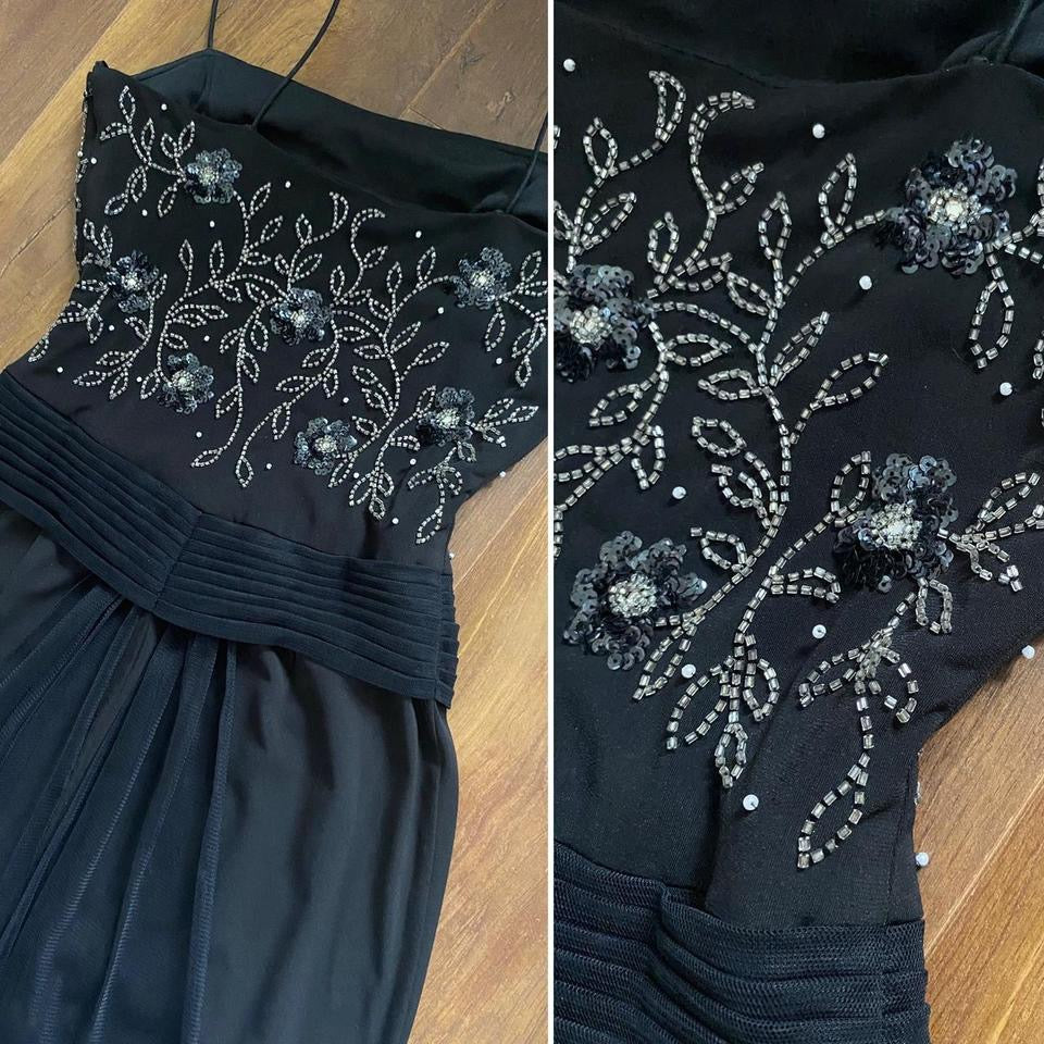 Flori 90s black stretch beaded evening dress uk 6