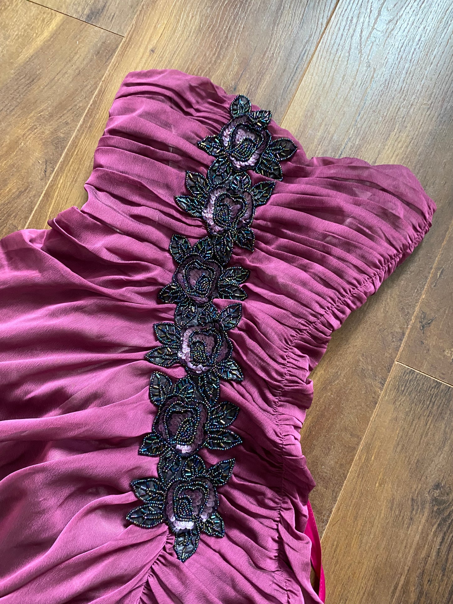 Dark pink Charas strapless midi dress size UK 8