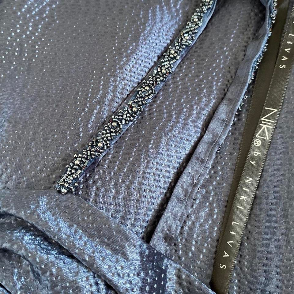 Niki Livas silver/blue textured evening dress UK 10