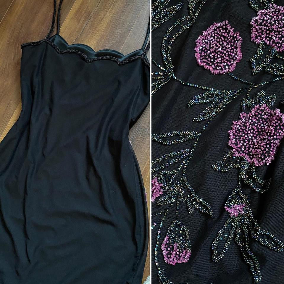 Black After six beaded stretch evening dress uk 12