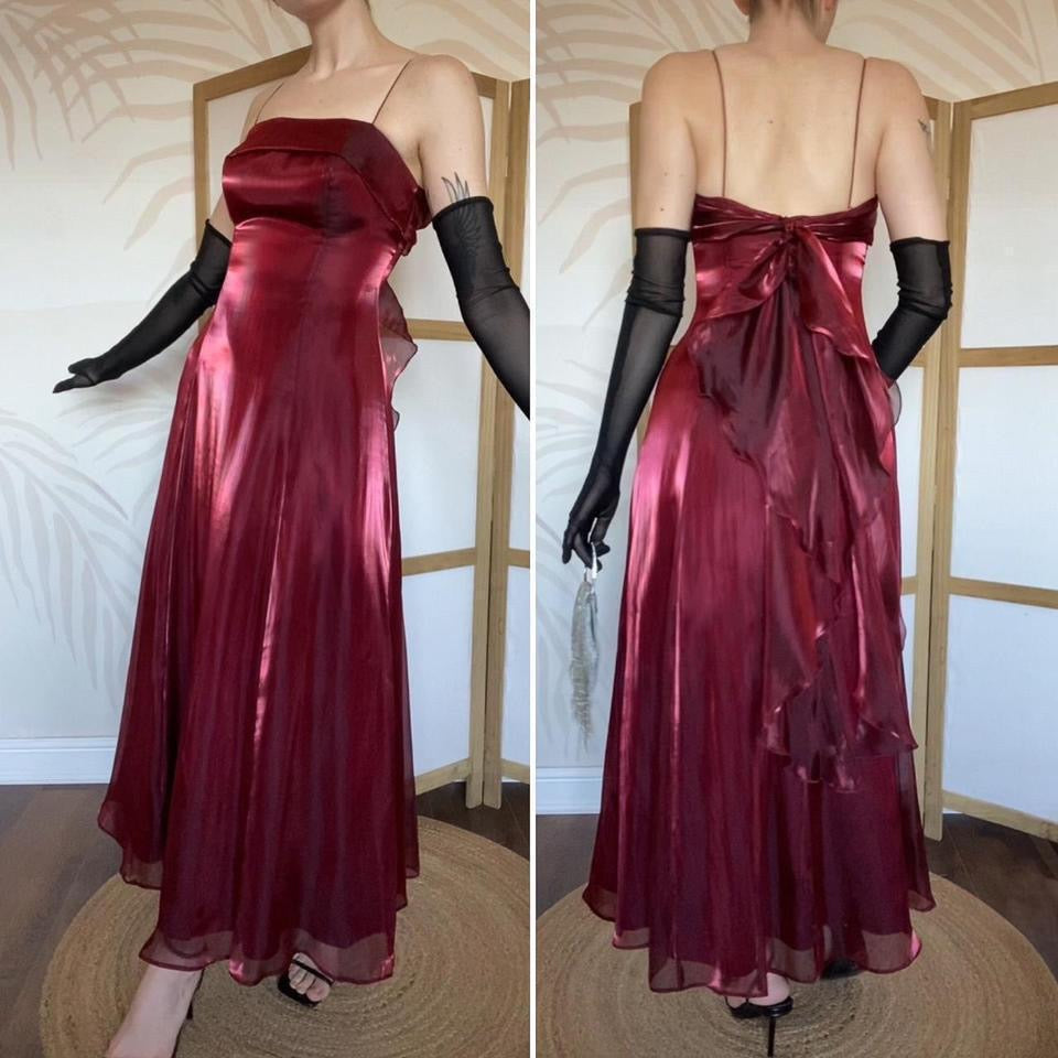 Debut red a-line shimmery evening dress uk 10