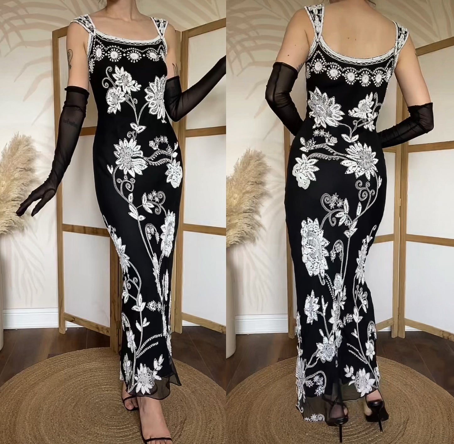 After Six black & white silk evening dress uk 10