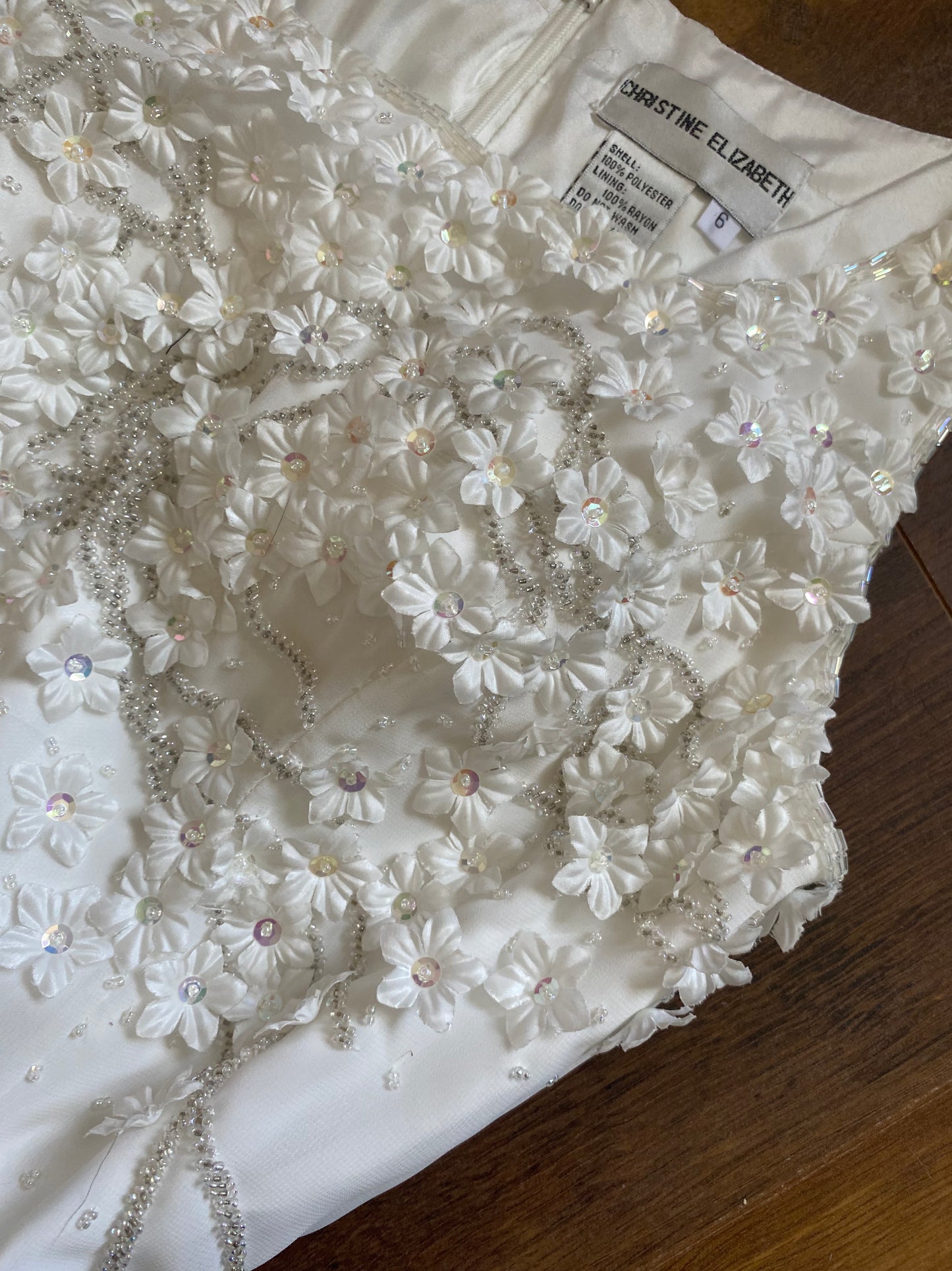 Christine Elizabeth white floral sequin & bead wedding dress uk 6-8