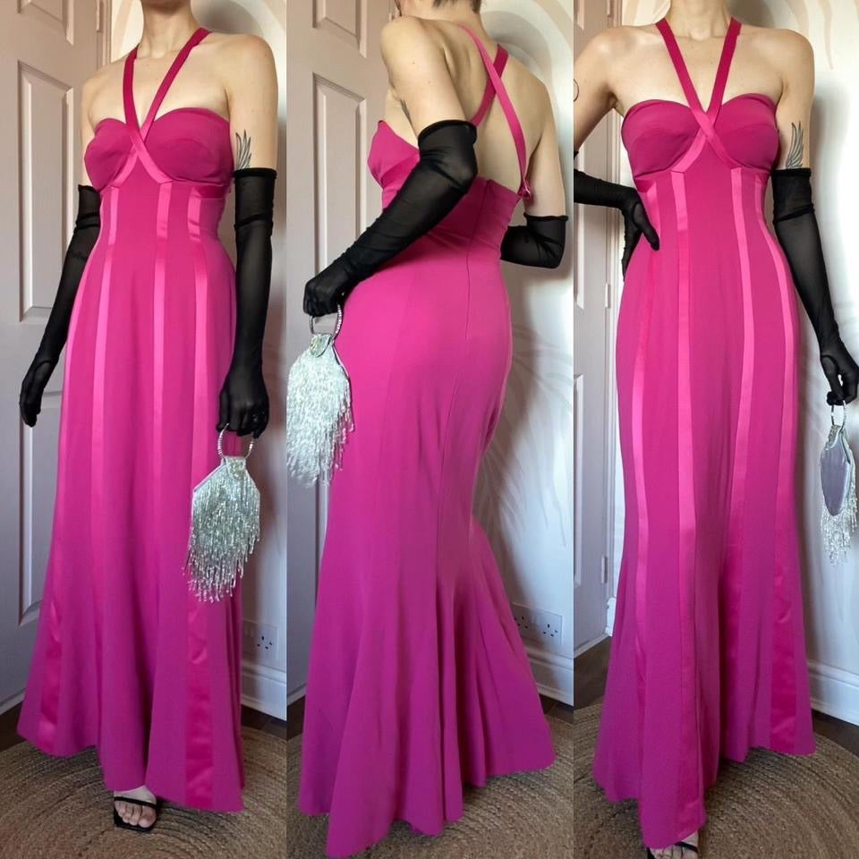 Pink Frank Usher panelled evening dress UK 12