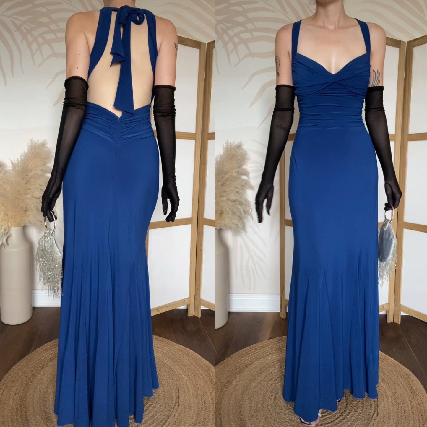 Niki Livas blue stretch evening dress uk 14