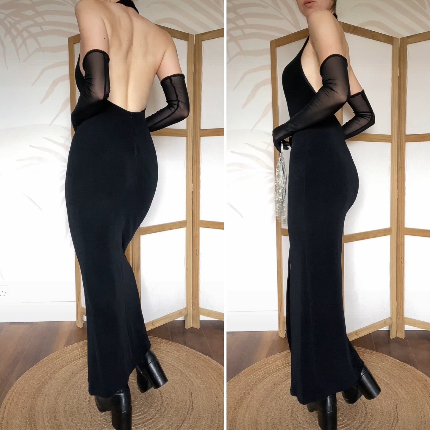 Bernshaw black stretch diamanté halter-neck dress UK 10