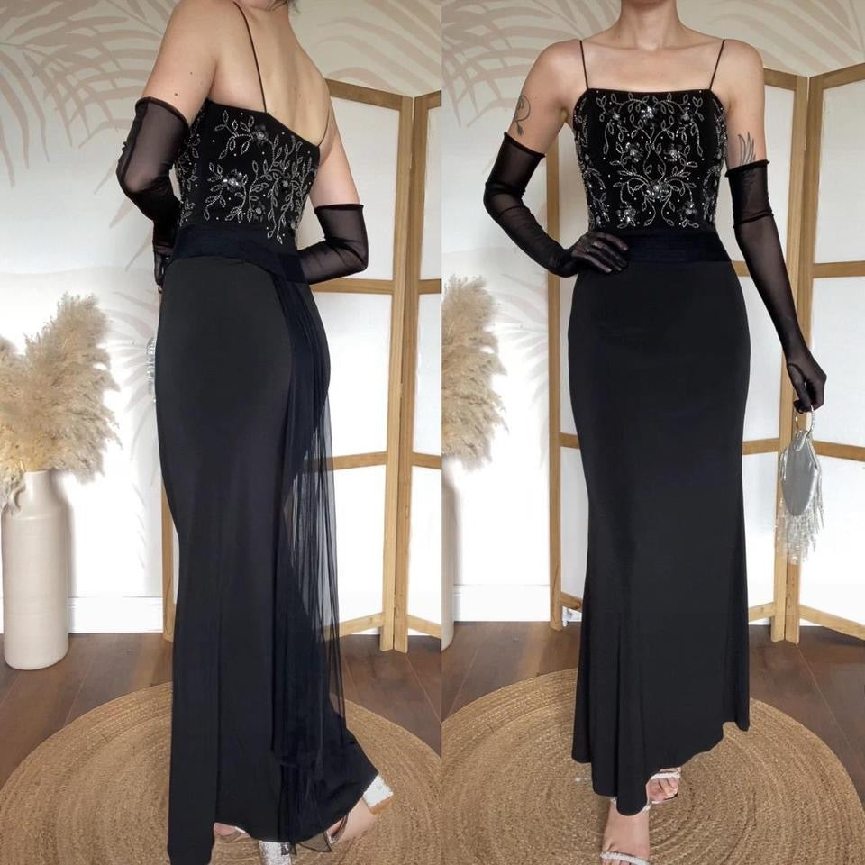 Flori 90s black stretch beaded evening dress uk 6