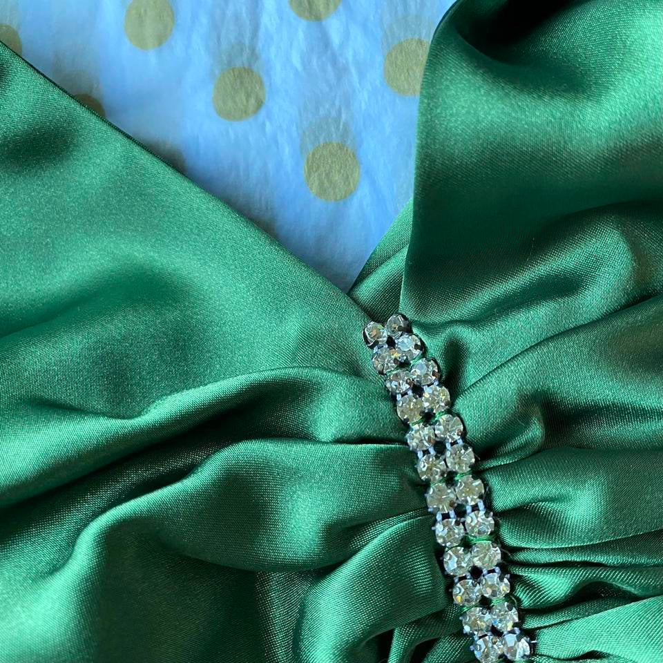 Zum Zum Green Satin Evening Gown Prom Dress UK 8