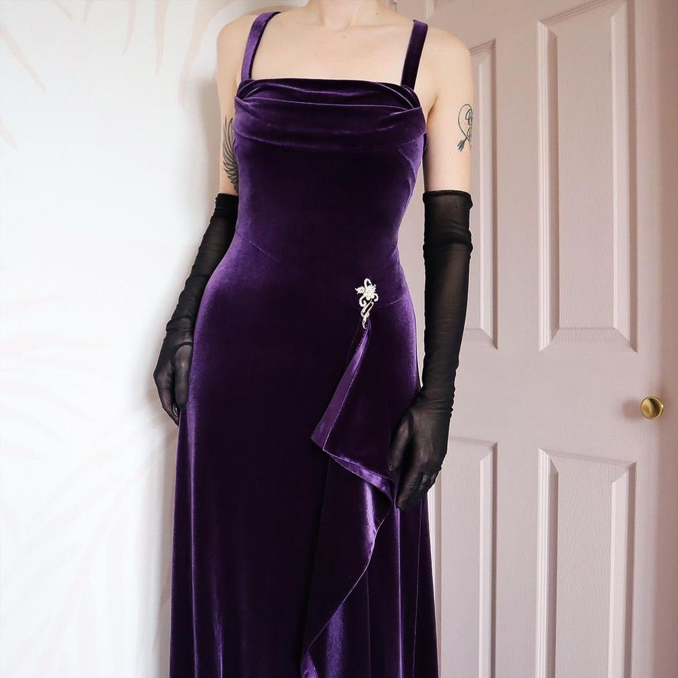 Purple velvet stretch evening dress uk 18