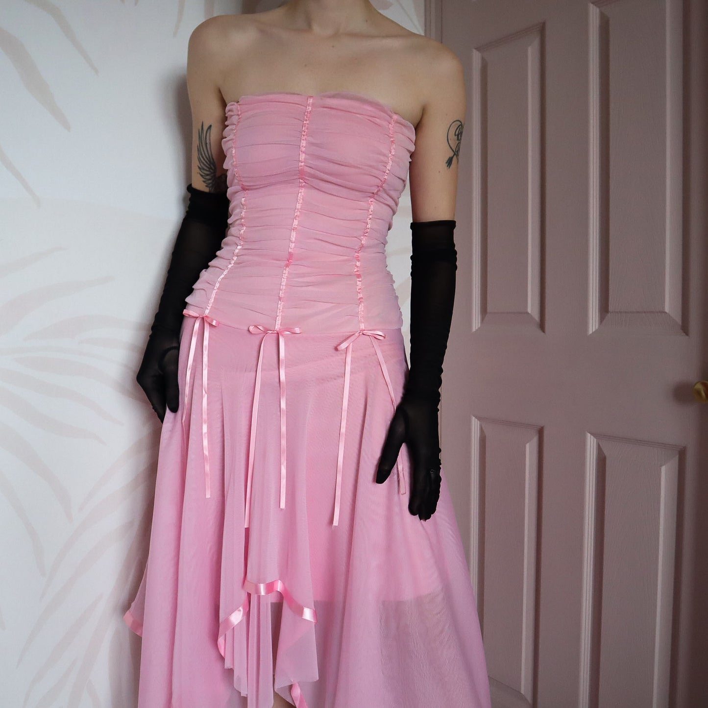 Baby pink YVE stretch evening dress UK S