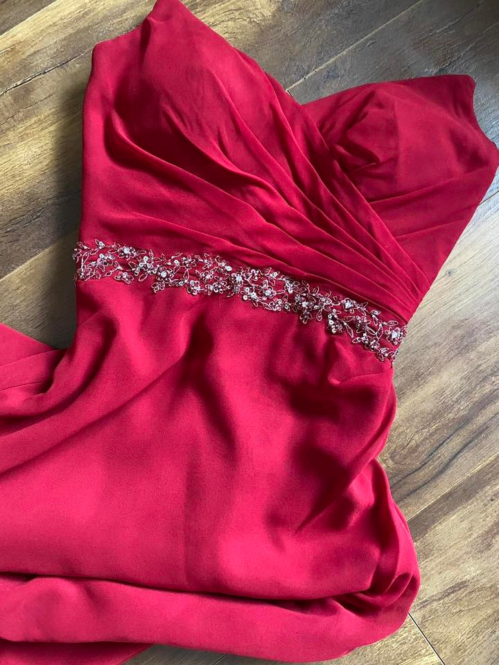 Red Veromia chiffon evening dress UK 8