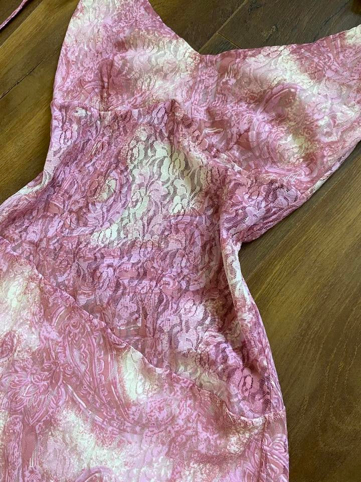 Pink Nick Coleman lace evening dress uk 8