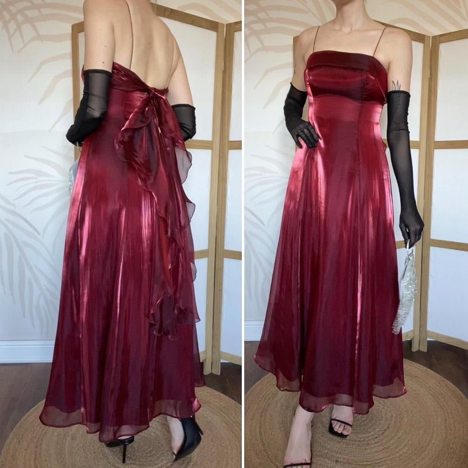 Debut red a-line shimmery evening dress uk 10