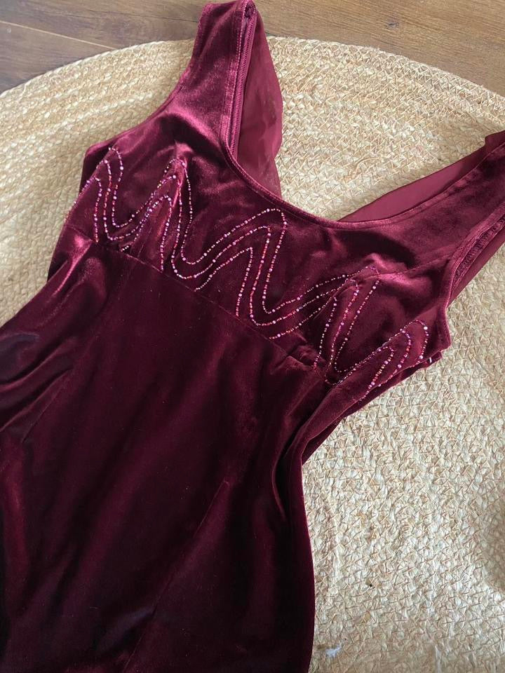 John Charles red velvet stretch evening dress uk 12-14