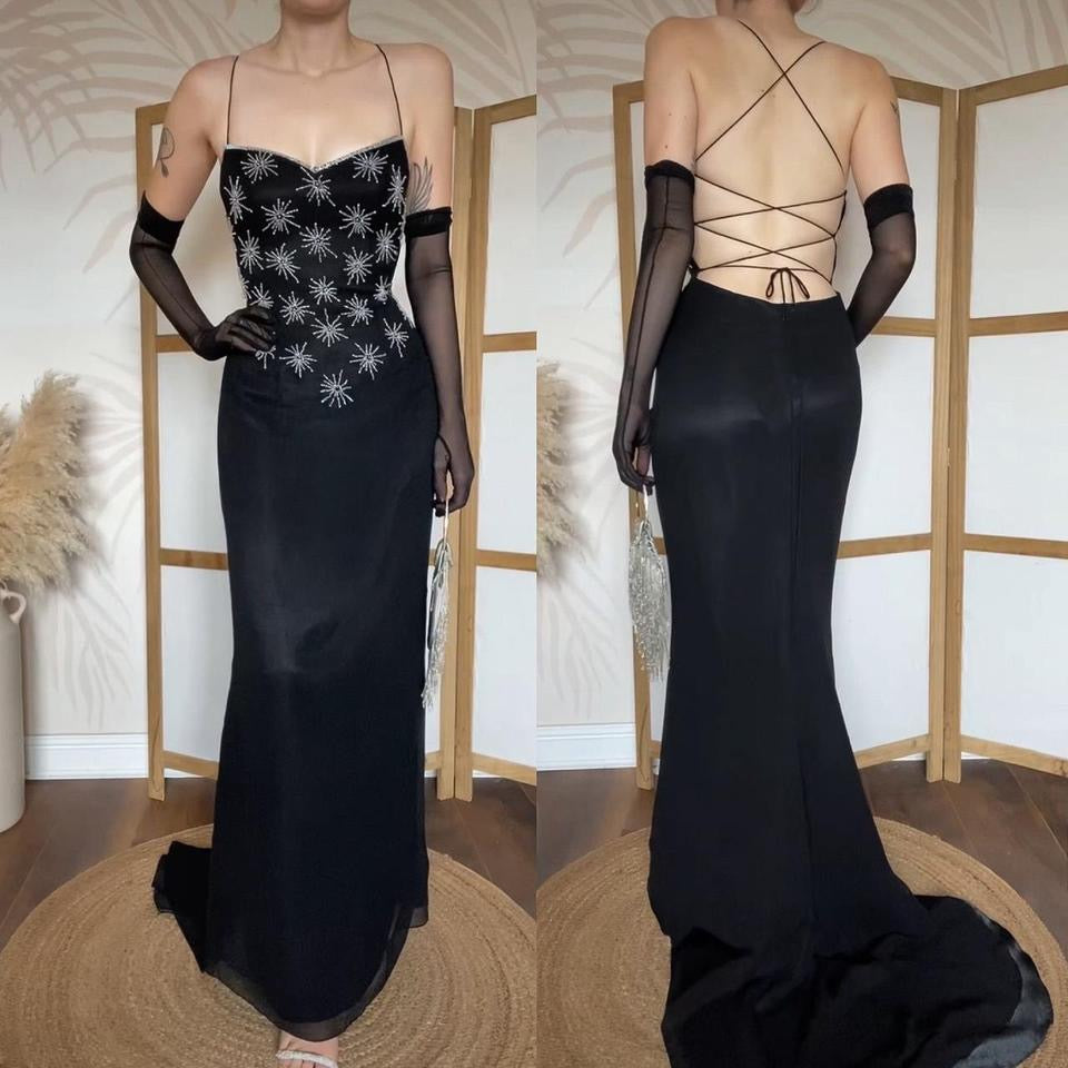 Black 100% silk beaded evening dress uk 10