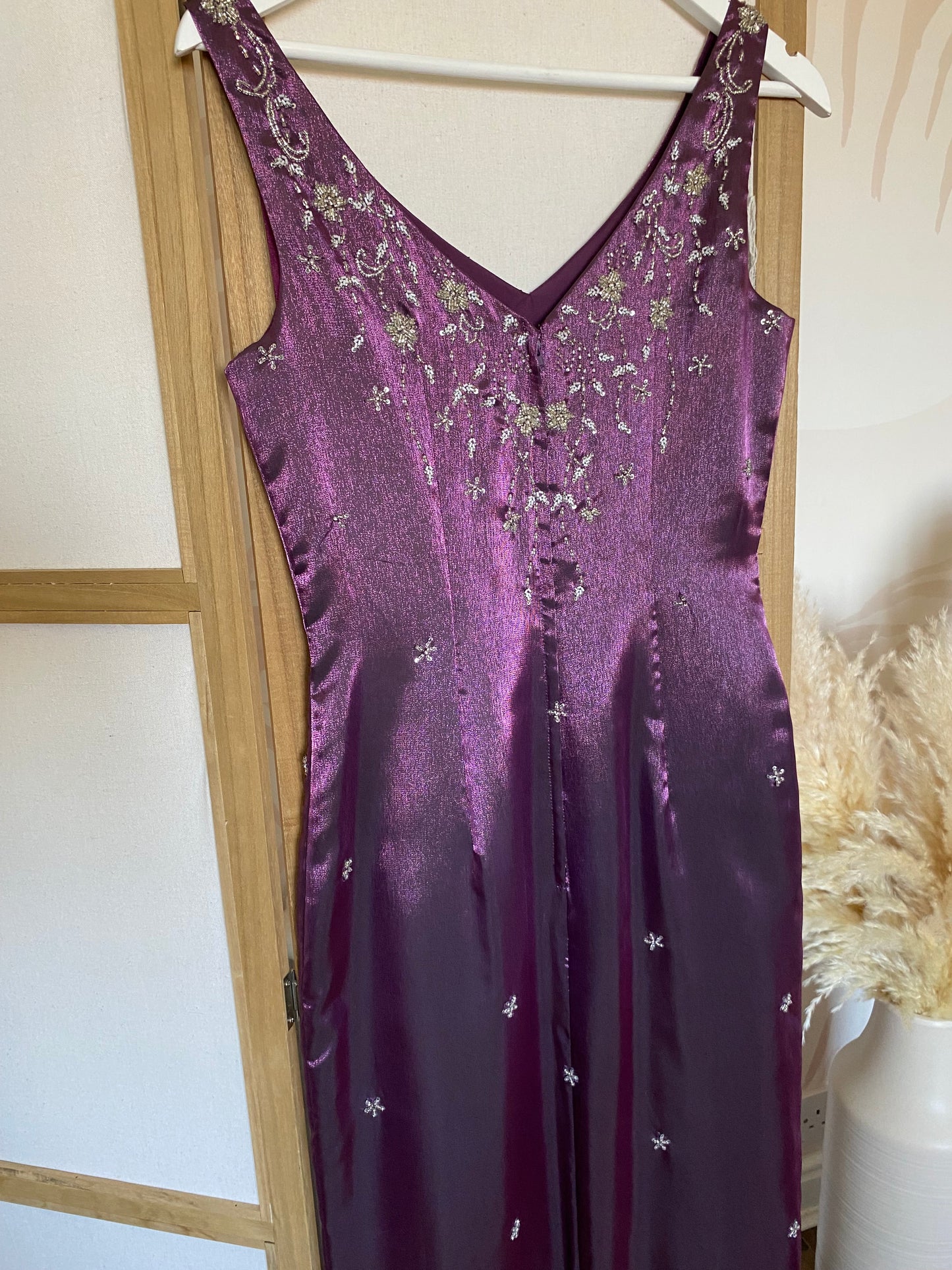 Blue Moon shimmery purple beaded dress uk 10