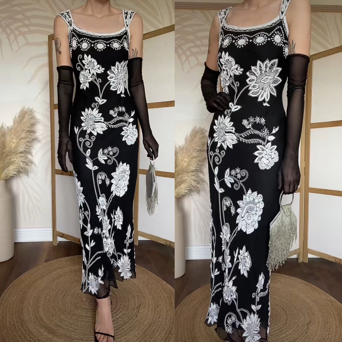 After Six black & white silk evening dress uk 10