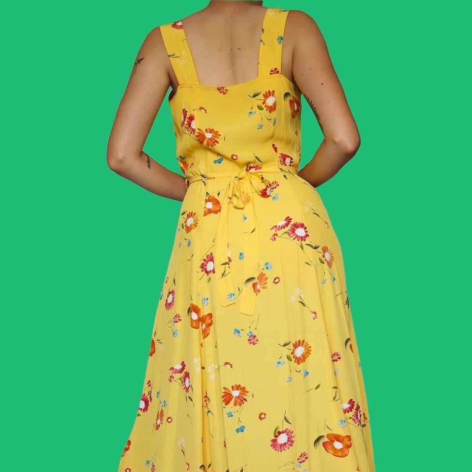 Stunning yellow floral 2 piece jacket/dress set UK 12