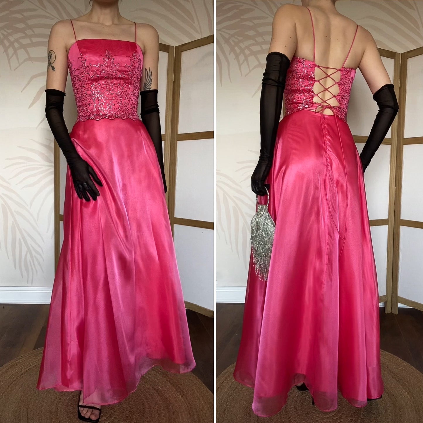 Pink Dave & Johnny organza 2 piece top & skirt set UK 8