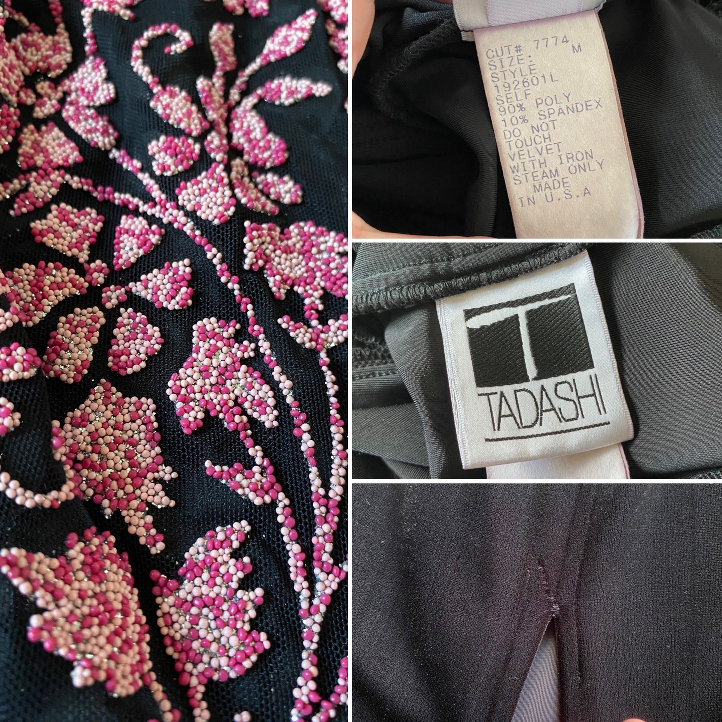 Tadashi black & pink beaded 2 piece dress and jacket uk 12