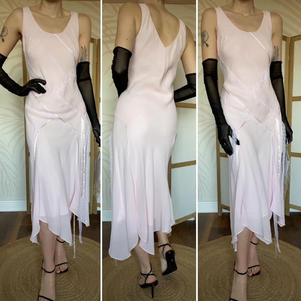 Baby pink slip lace evening dress UK 12