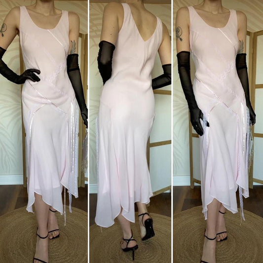 Baby pink slip lace evening dress UK 12