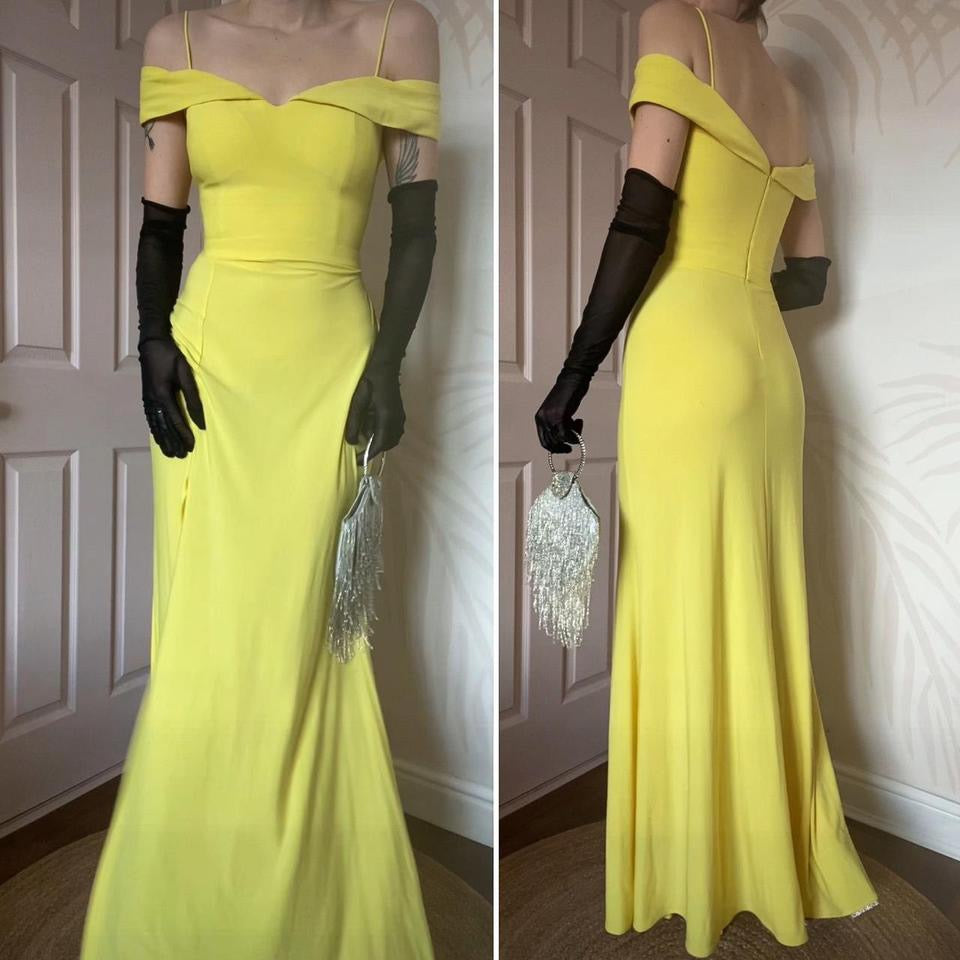 Yellow stretch cold shoulder evening prom dress UK 10 available
