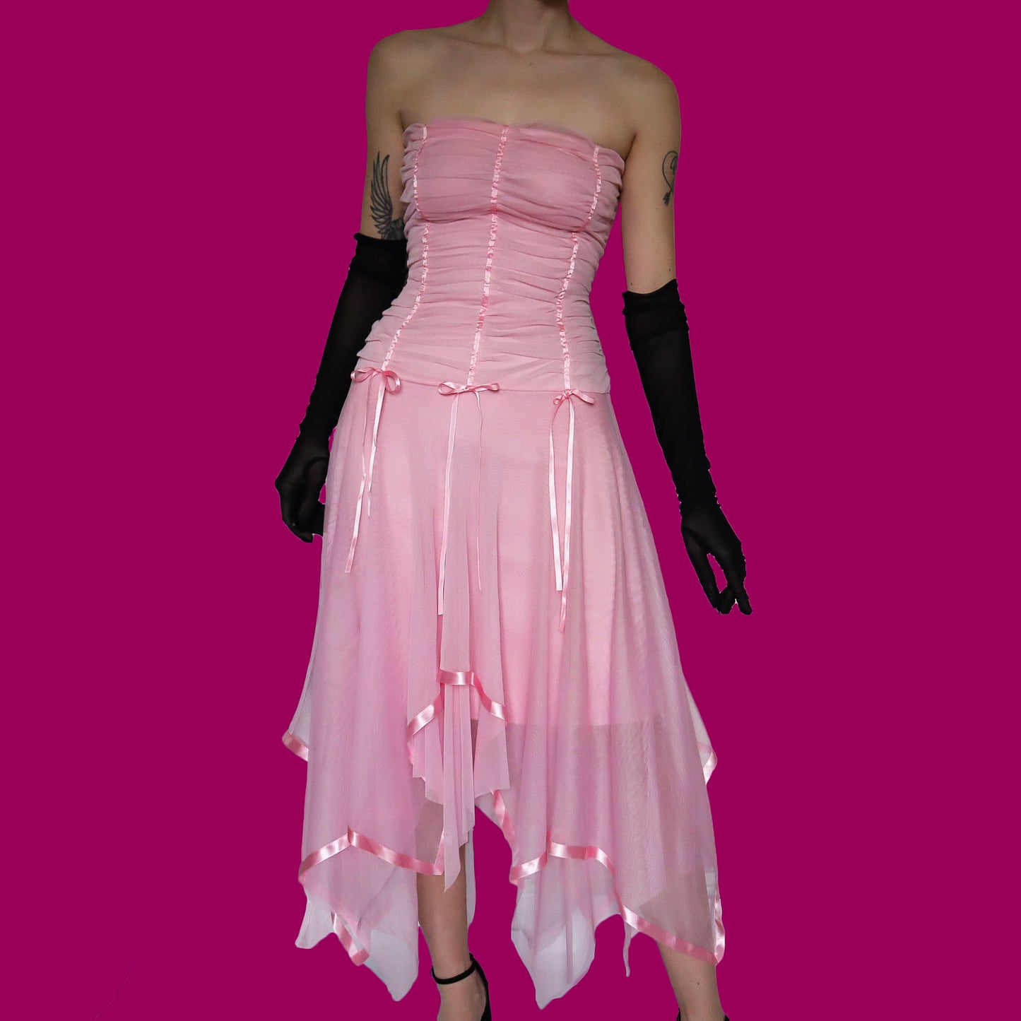 Baby pink YVE stretch evening dress UK S