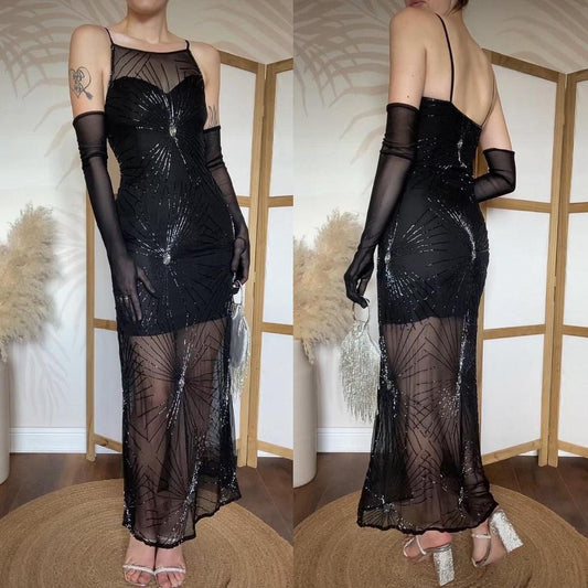 After Six black 100% silk beaded evening dress uk 8