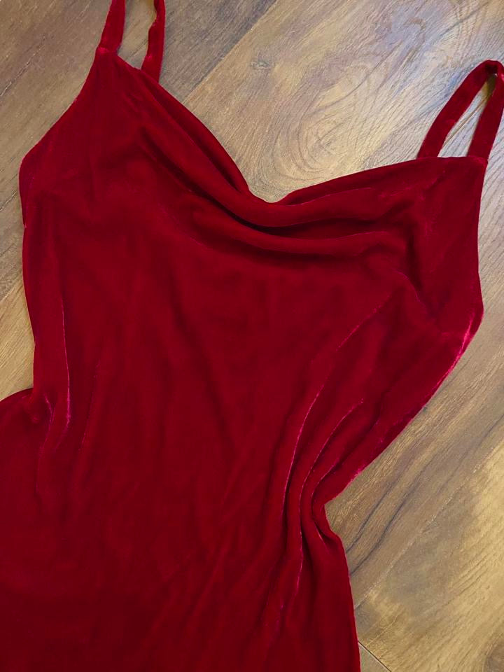 Red velvet Debut silk blend slip dress UK 12-14