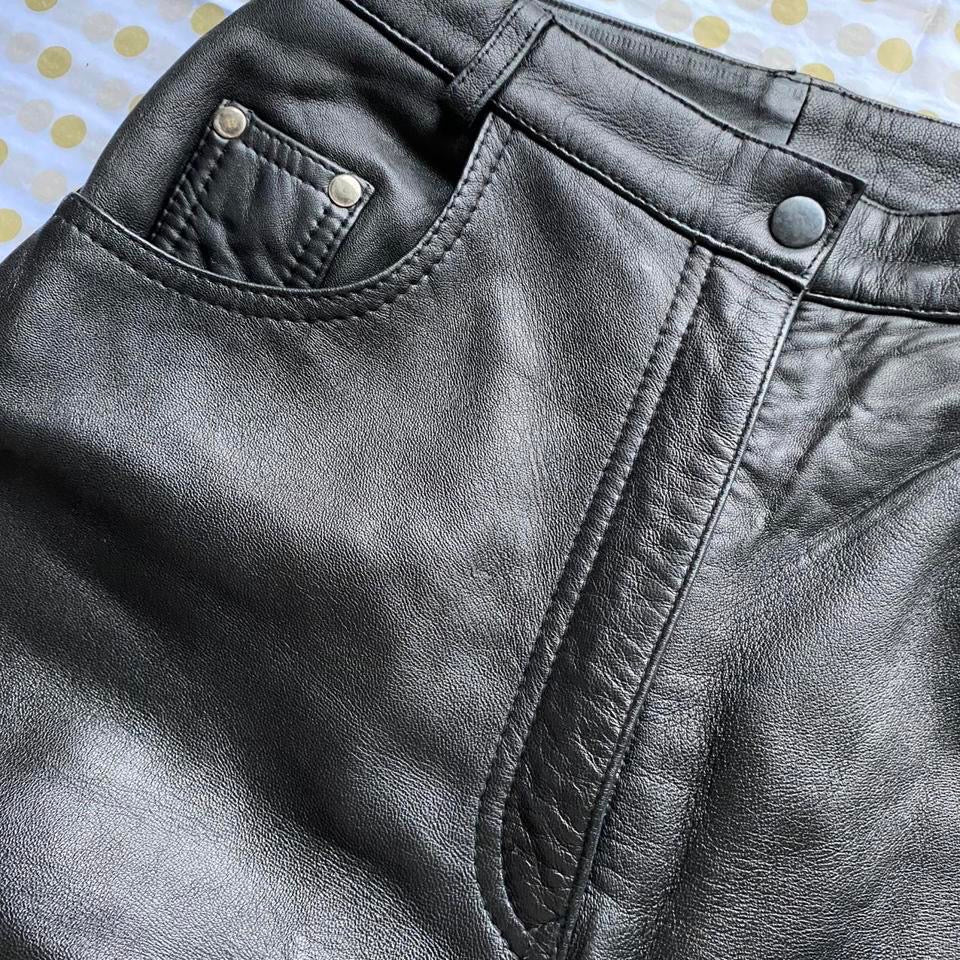 100% real leather black high waisted trousers UK 8