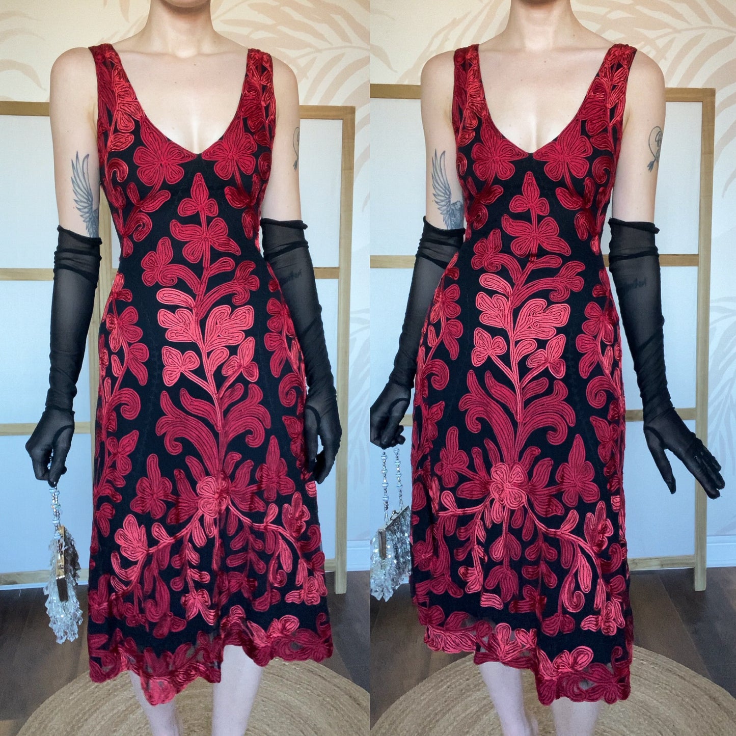 Beautiful red & black stretch a line midi dress UK 8 & UK 12 available