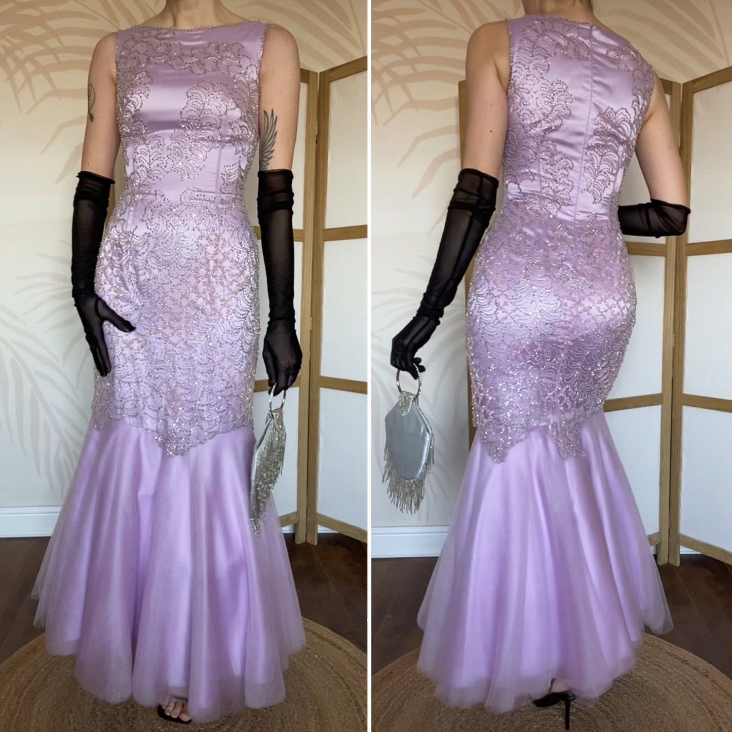 Lilac beaded Goya fishtail prom dress UK 10