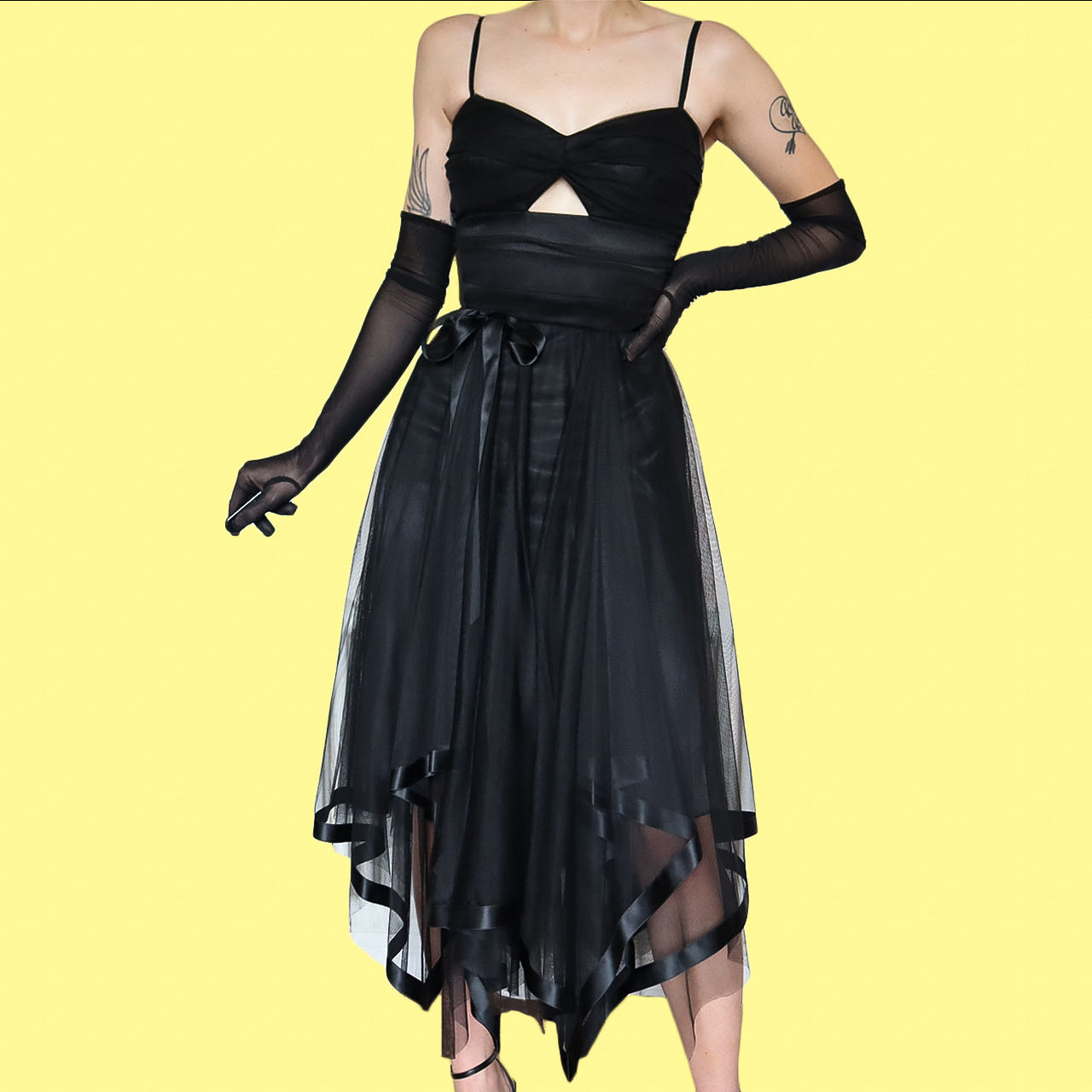 Vera Mont Black Layered Tulle Midi Dress UK 10  Scum Vintage