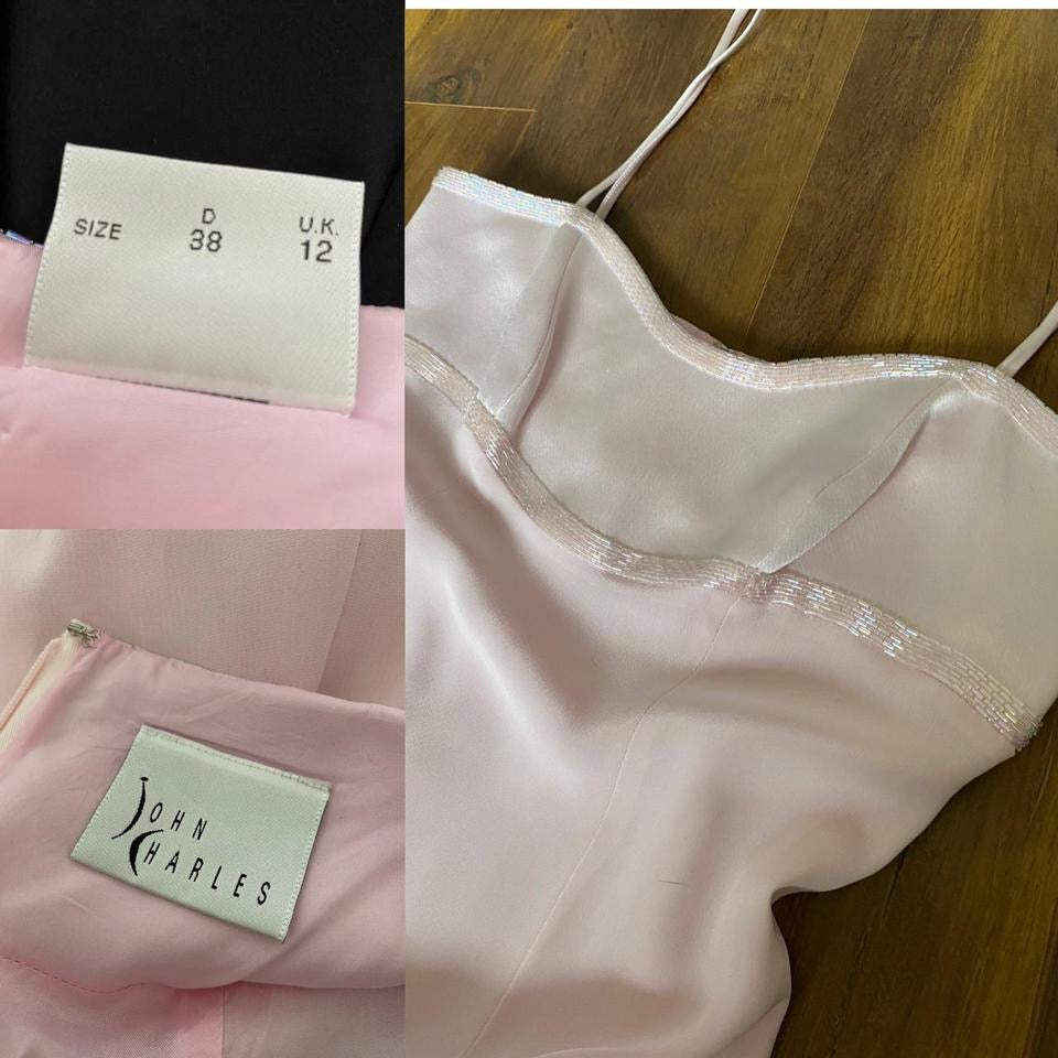 John Charles baby pink fitted evening dress UK 12