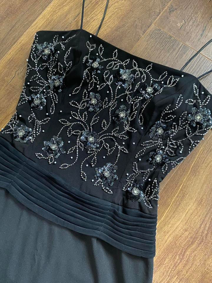 Flori 90s black stretch beaded evening dress uk 6